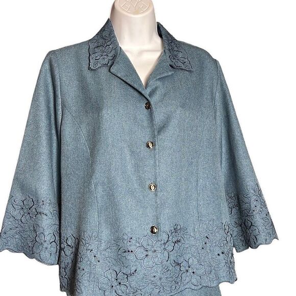 Alfred Dunner Women Petite Blazer Jacket Floral Embroidered Mallard Suit - Picture 1 of 14